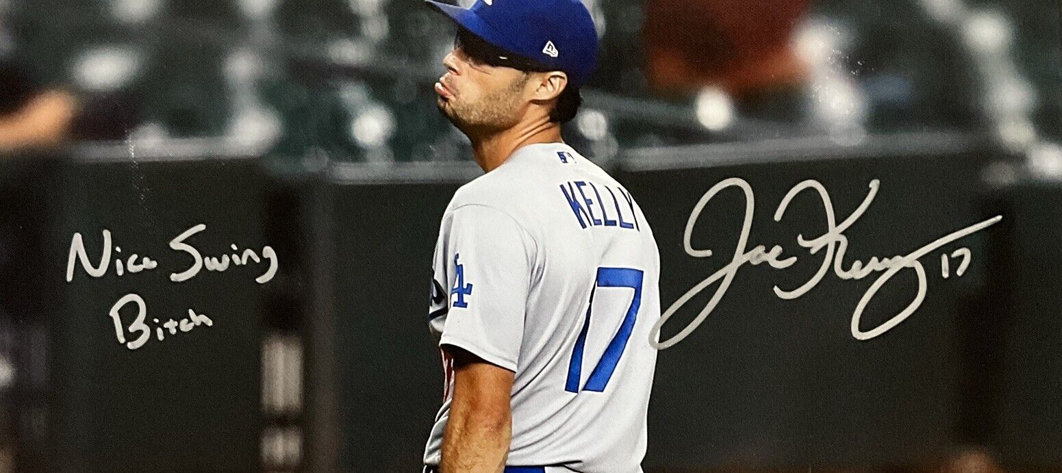 JOE KELLY SIGNED DODGERS 19X23 POUTY FACE CANVAS "NICE SWING BITCH" PSA 9A26622