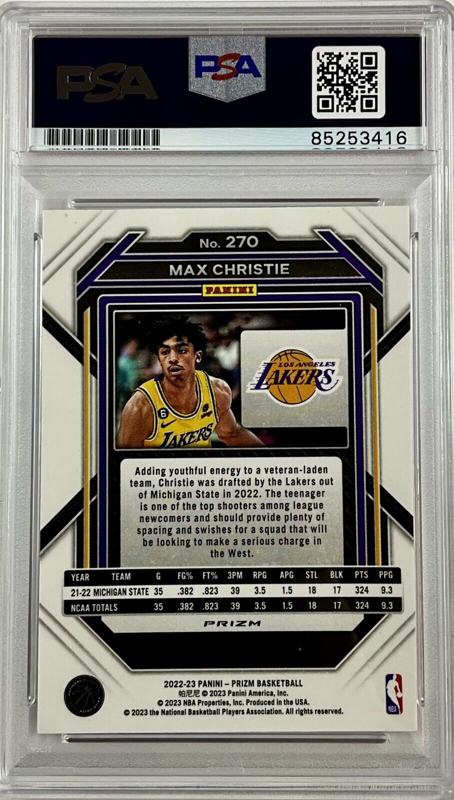 MAX CHRISTIE SIGNED ICE RED PANINI PRIZM 270 RC PSA ITP 85253416 GEM MT 10 AUTO