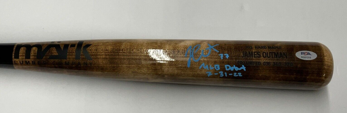 JAMES OUTMAN DODGERS SIGNED MARK LUMBER MODEL BAT "MLB DEBUT 7-31-22 PSA RG51315