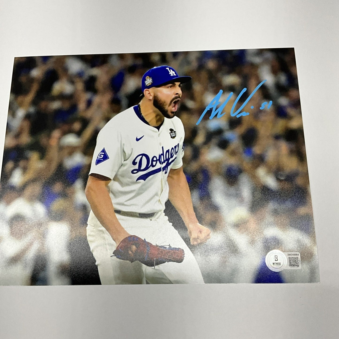 ALEX VESIA DODGERS 2024 WS CHAMPION SIGNED 8X10 WORLD SERIES  SHOUTING PHOTO BAS