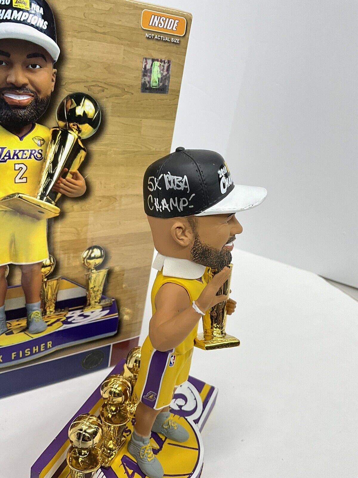 DEREK FISHER SIGNED LAKERS LIMITED FOCO BOBBLEHEAD "5X NBA CHAMP" PSA 1C61449