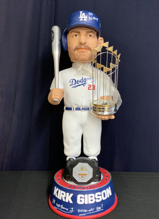 4/10 KIRK GIBSON SIGNED DODGERS 1988 EXCLUSIVE 3FT BOBBLEHEAD 3 INSCRIPTIONS BAS