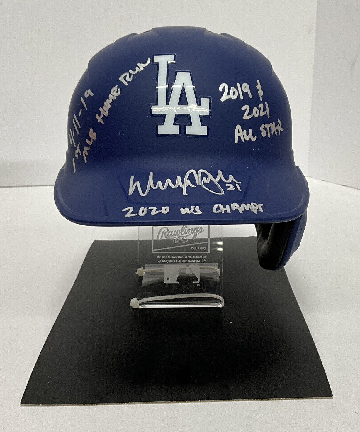 WALKER BUEHLER WS CHAMP SIGNED DODGERS FULL SIZE HELMET 3 INSCRIPT BAS WW31168