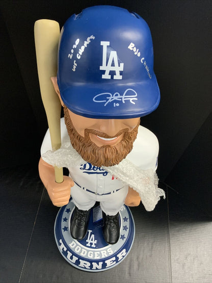 5/10 JUSTIN TURNER DODGERS SIGNED 3FT BOBBLEHEAD "2020 WS CHAMPS" PSA 9A70668