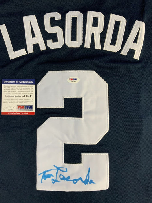 TOMMY LASORDA DODGERS LEGEND SIGNED USA BLUE JERSEY PSA AF42548