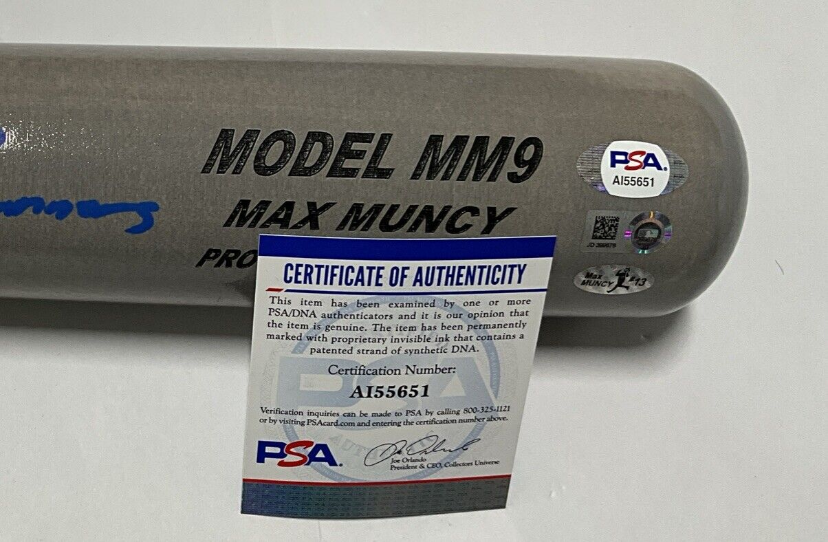 10/13 MAX MUNCY SIGNED GAME MODEL MM9 MAXBAT 2020 piece of metal winner" MLB PSA