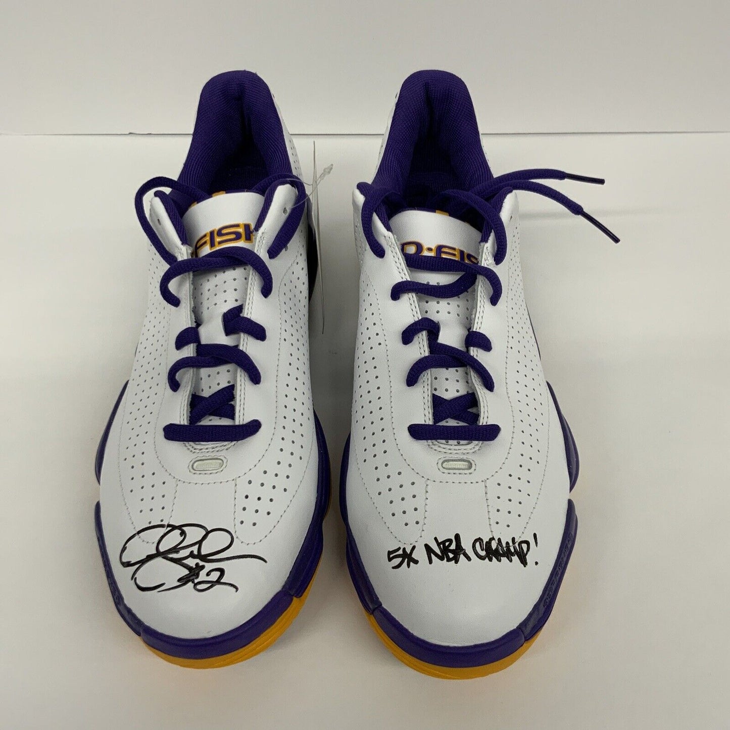 DEREK FISHER SIGNED WHITE Adidas Player LOW MOTION PROMO  "5X NBA CHAMP" BAS