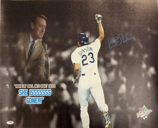 KIRK GIBSON DODGERS SIGNED 20X24 VIN SCULLY WS WALK OFF EDIT CANVAS PSA AI33555