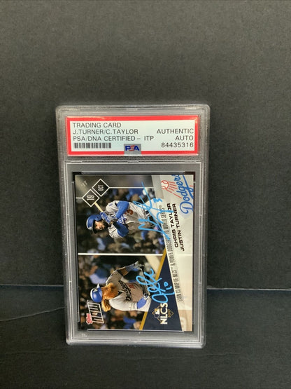 JUSTIN TURNER & CHRIS TAYLOR SIGNED 2017 NLCS CO-MVP TOPPS NOW CARD PSA 84435316