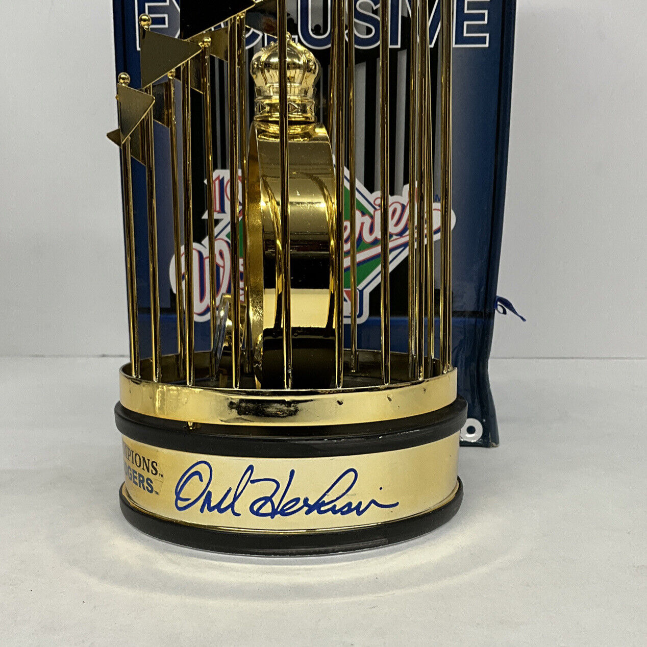 OREL HERSHISER KIRK GIBSON SIGNED DODGERS 12" 88 WORLD SERIES TROPHY PSA 9A20776