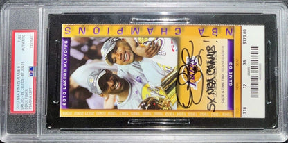 DEREK FISHER SIGNED 2010 NBA FINALS TICKET STUB "5X NBA CHAMPS" PSA 73335487