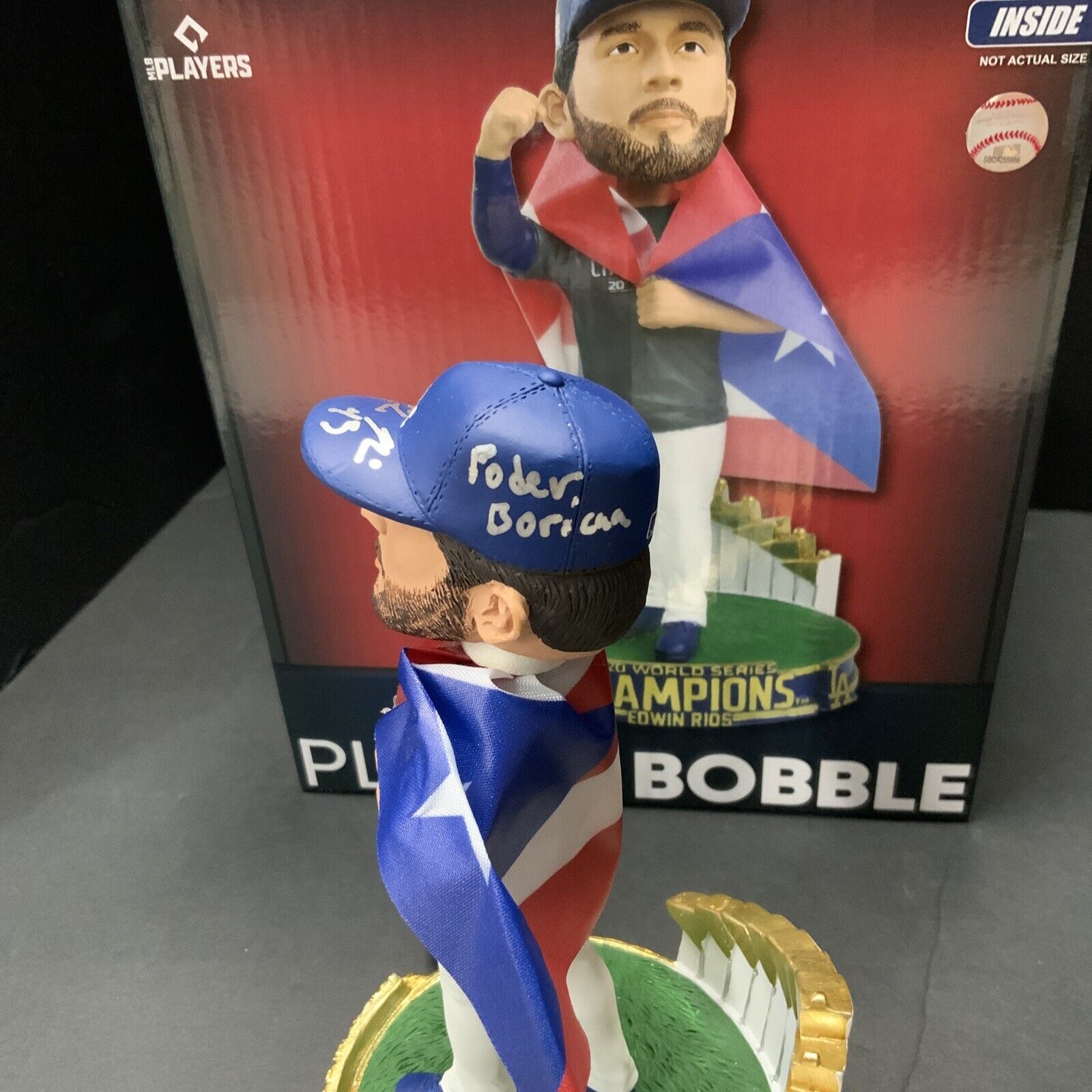 EDWIN RIOS DODGERS SIGNED CHAMPIONSHIP BOBBLEHEAD "PODER BORICUA" BAS WS88863