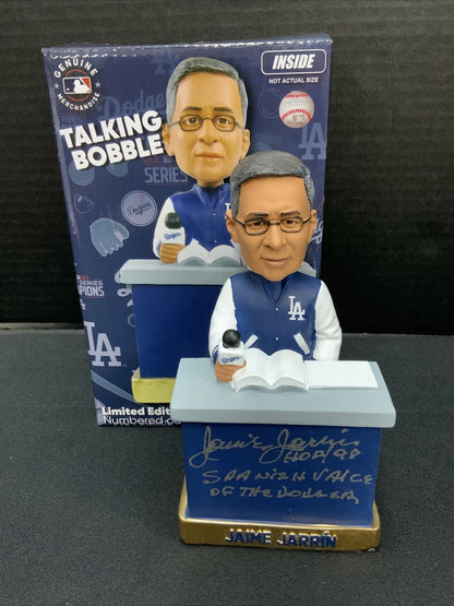 JAIME JARRIN SIGNED TALKING BOBBLEHEAD "SPANISH VOICE OF DODGERS HOF 98" PSA 