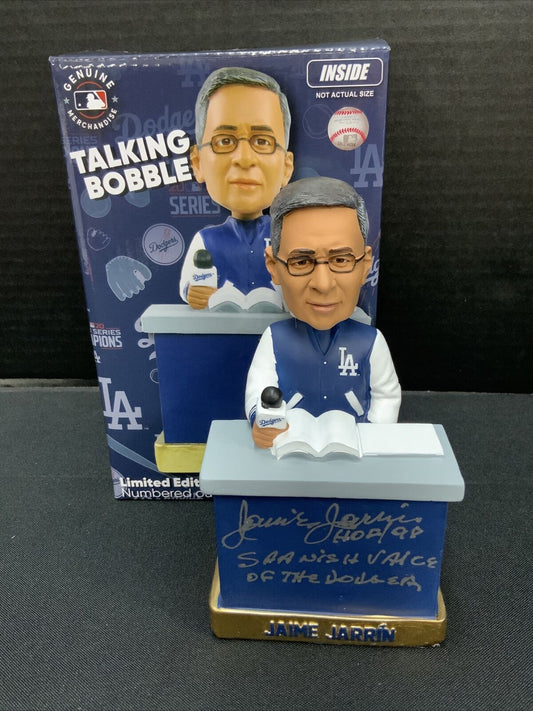 JAIME JARRIN SIGNED TALKING BOBBLEHEAD "SPANISH VOICE OF DODGERS HOF 98" PSA 