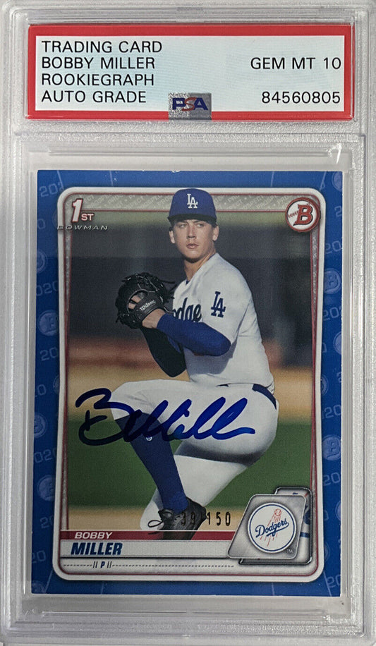 BOBBY MILLER DODGERS SIGNED 1ST BOWMAN BLUE 39/150 PSA 84560805 GEM MT 10 AUTO