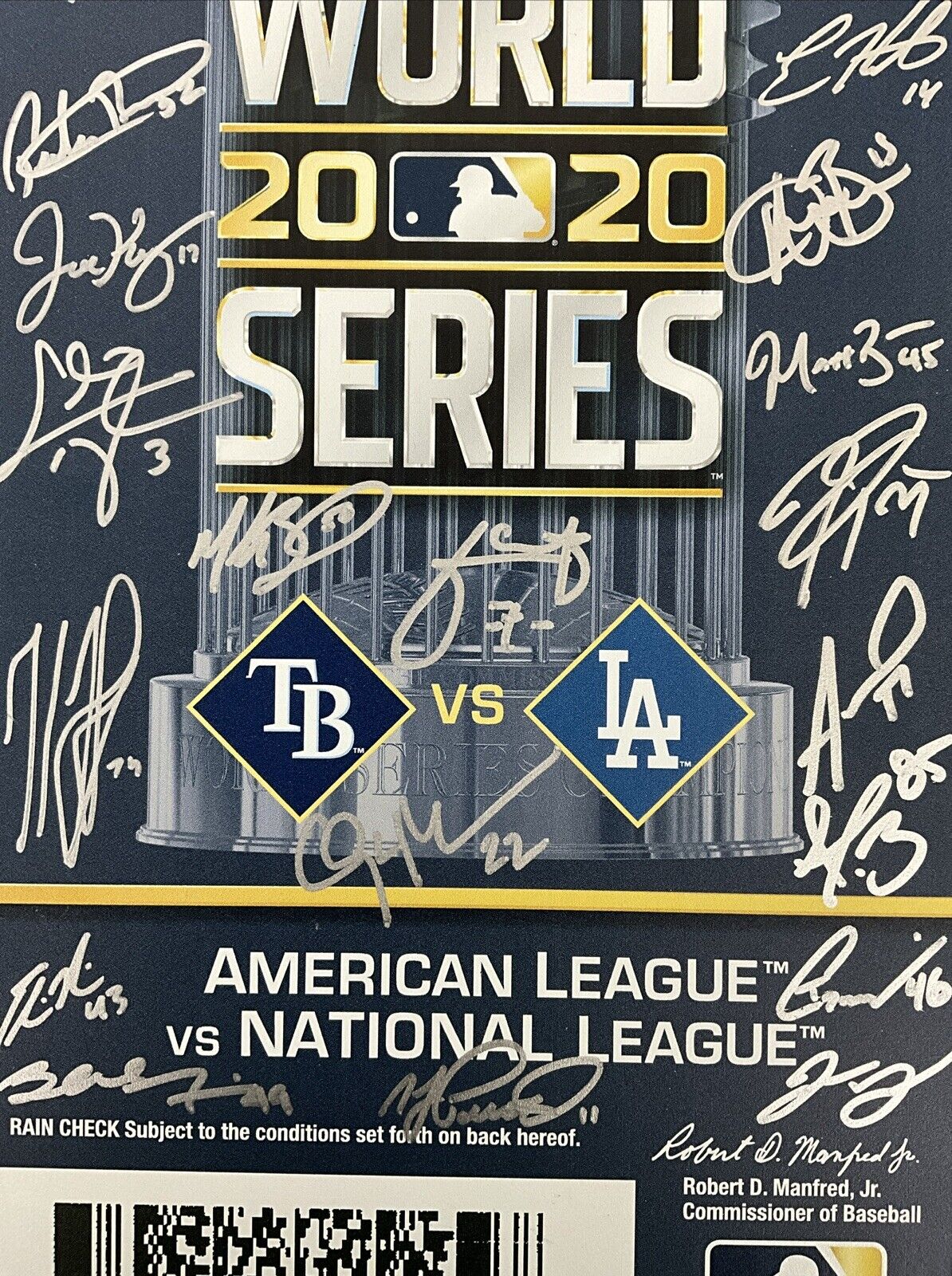 DODGERS 2020 WORLD SERIES FULL TEAM SIGNED 8X20 TICKET 29 AUTOS PSA 9A48440