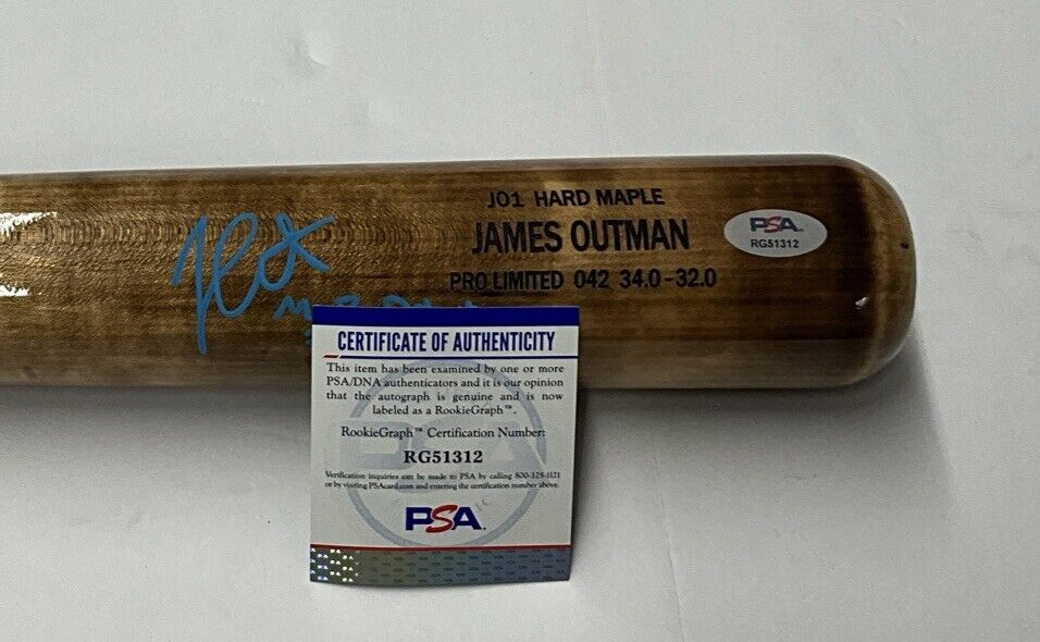 JAMES OUTMAN DODGERS SIGNED MARK LUMBER MODEL BAT "MLB DEBUT 7-31-22 PSA RG51312