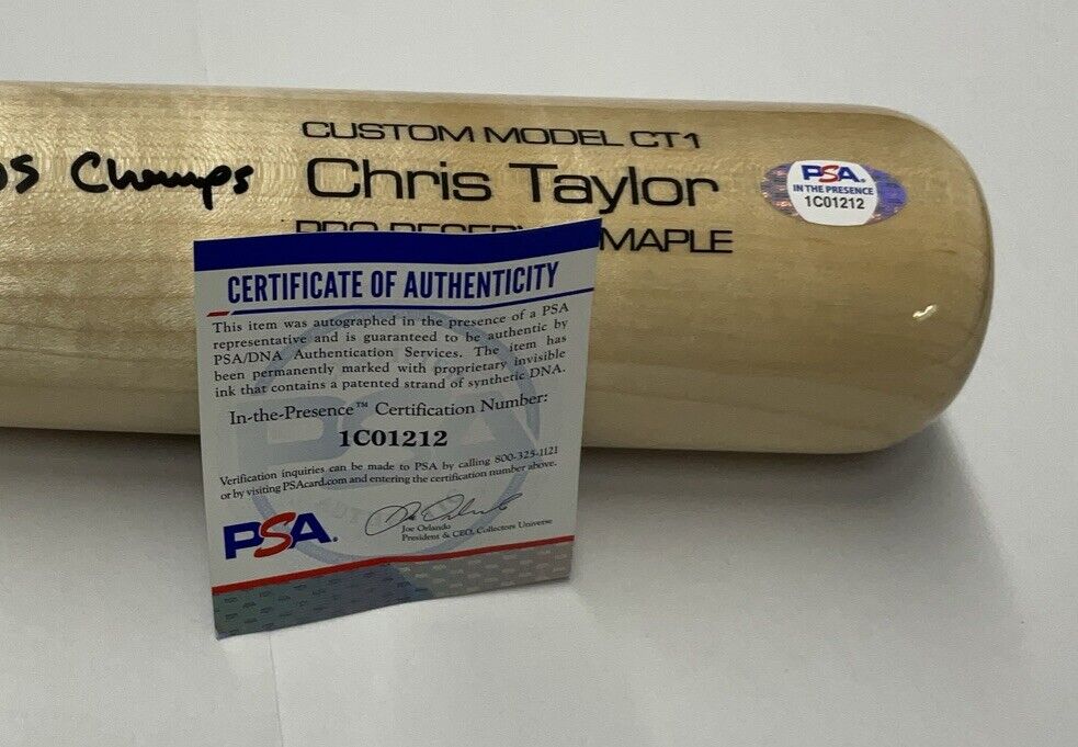 14/20 CHRIS TAYLOR DODGERS SIGNED VICTUS GAME MODEL BAT "2020 WS CHAMPS" INS PSA