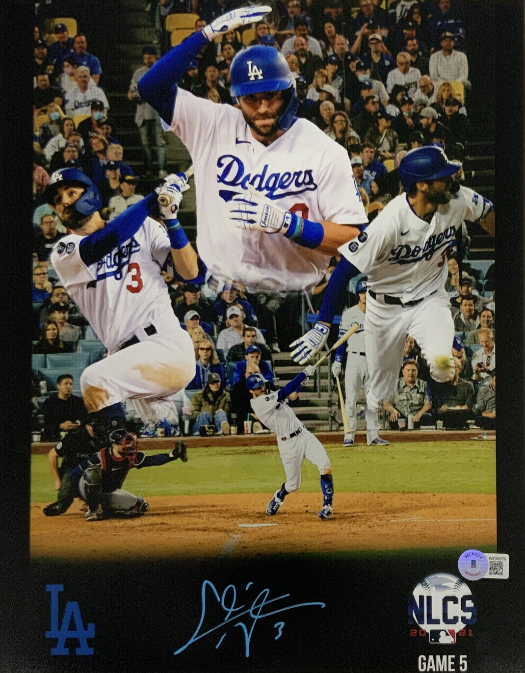 CHRIS TAYLOR DODGERS SIGNED 11X14 NLCS GAME 5 3 HOMERUN GAME PHOTO EDIT BAS