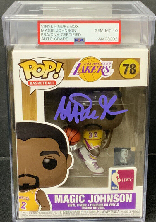 MAGIC JOHNSON SIGNED LAKERS #178 FUNKO POP PSA AM08202 SLABBED GEM MT 10 AUTO