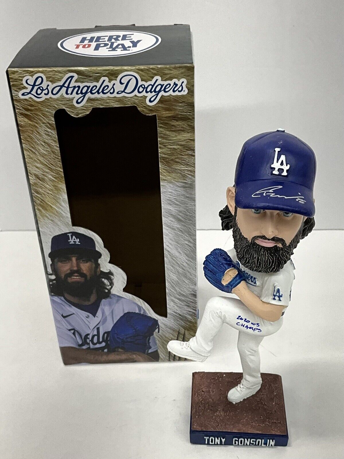 TONY GONSOLIN SIGNED DODGERS SGA BOBBLEHEAD "2020 WS CHAMPS" INSCRIP PSA 2C60241