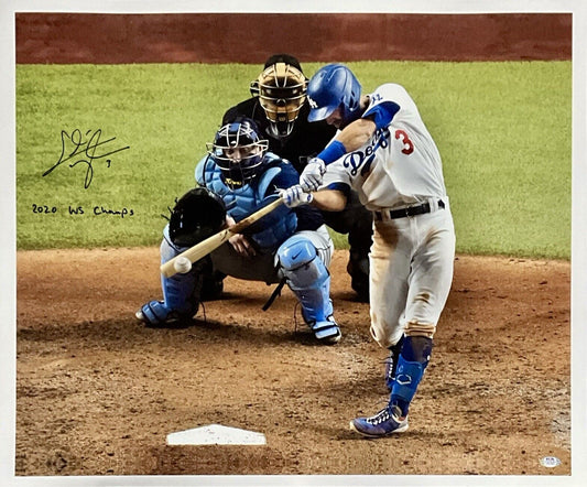 CHRIS TAYLOR DODGERS SIGNED 22X26 WS HOMERUN CANVAS "2020 WS CHAMPS" PSA 1C01424