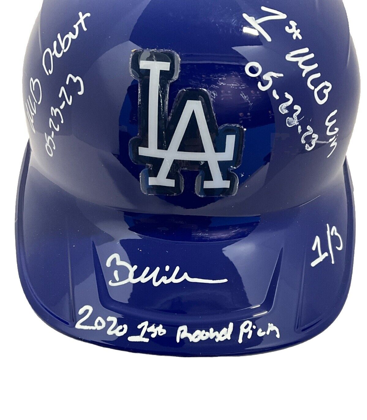 1/3 BOBBY MILLER SIGNED DODGERS FULL HELMET "MLB DEBUT, 1ST WIN, 1ST PICK" PSA