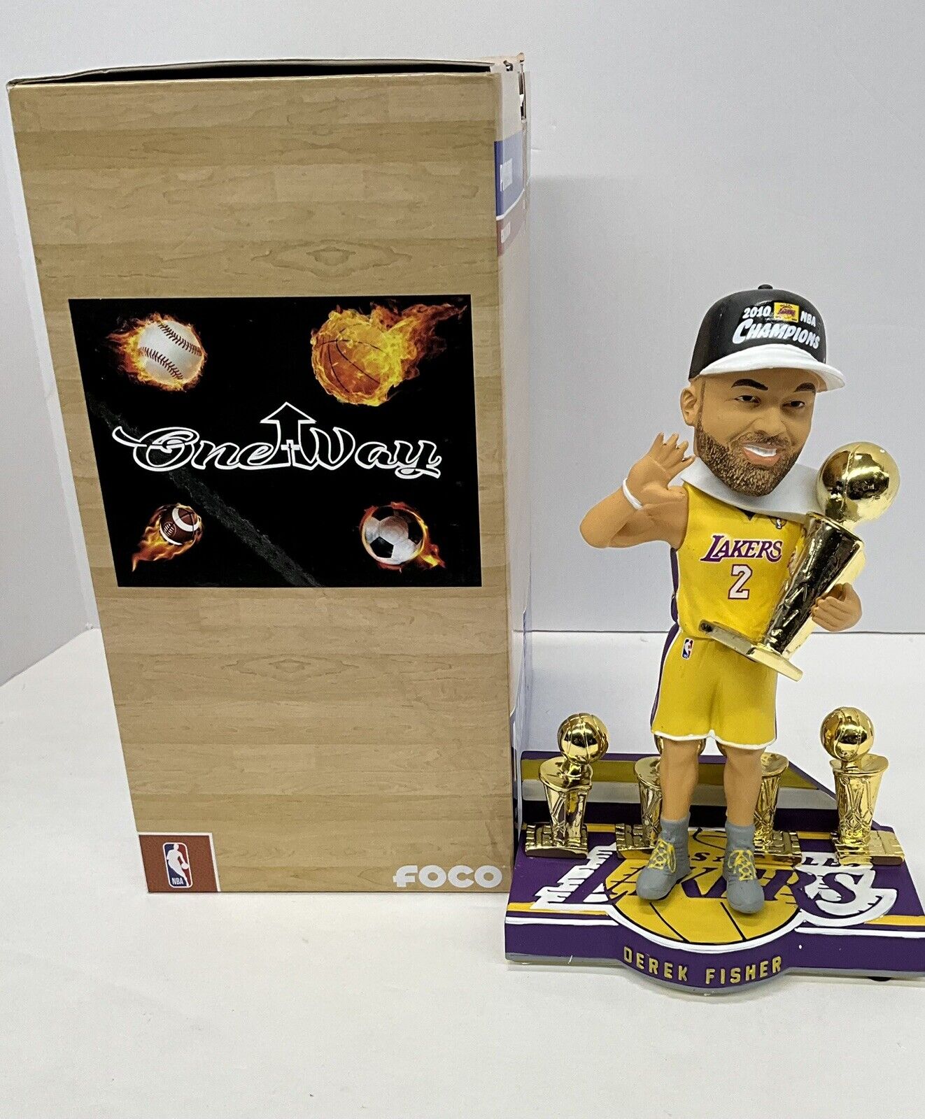 DEREK FISHER SIGNED LAKERS 5X CHAMPION LIMITED #/360 FOCO BOBBLEHEAD BAS W128231