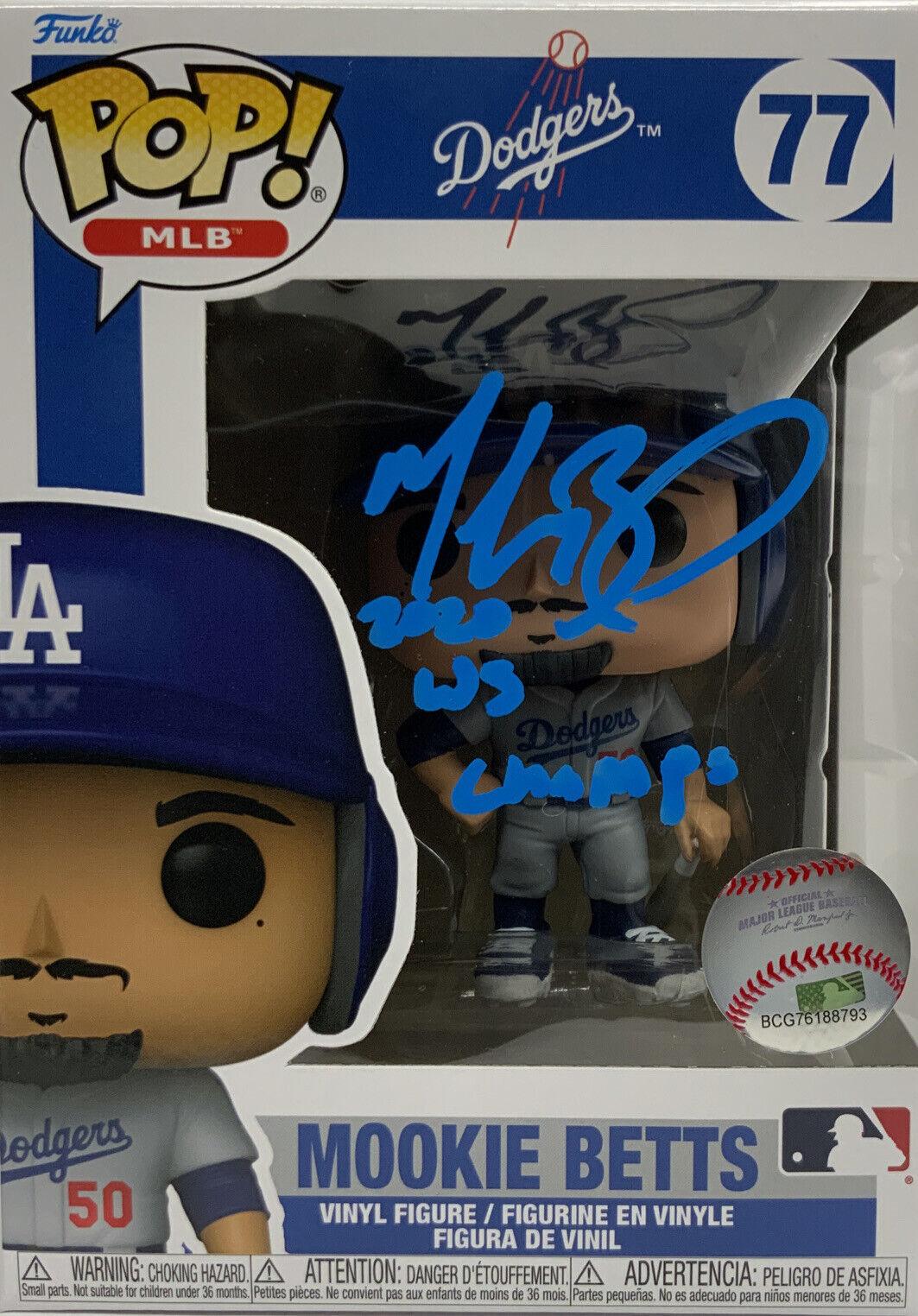 MOOKIE BETTS SIGNED LOS ANGELES DODGERS FUNKO POP  "2020 WS CHAMPS" PSA AM65085