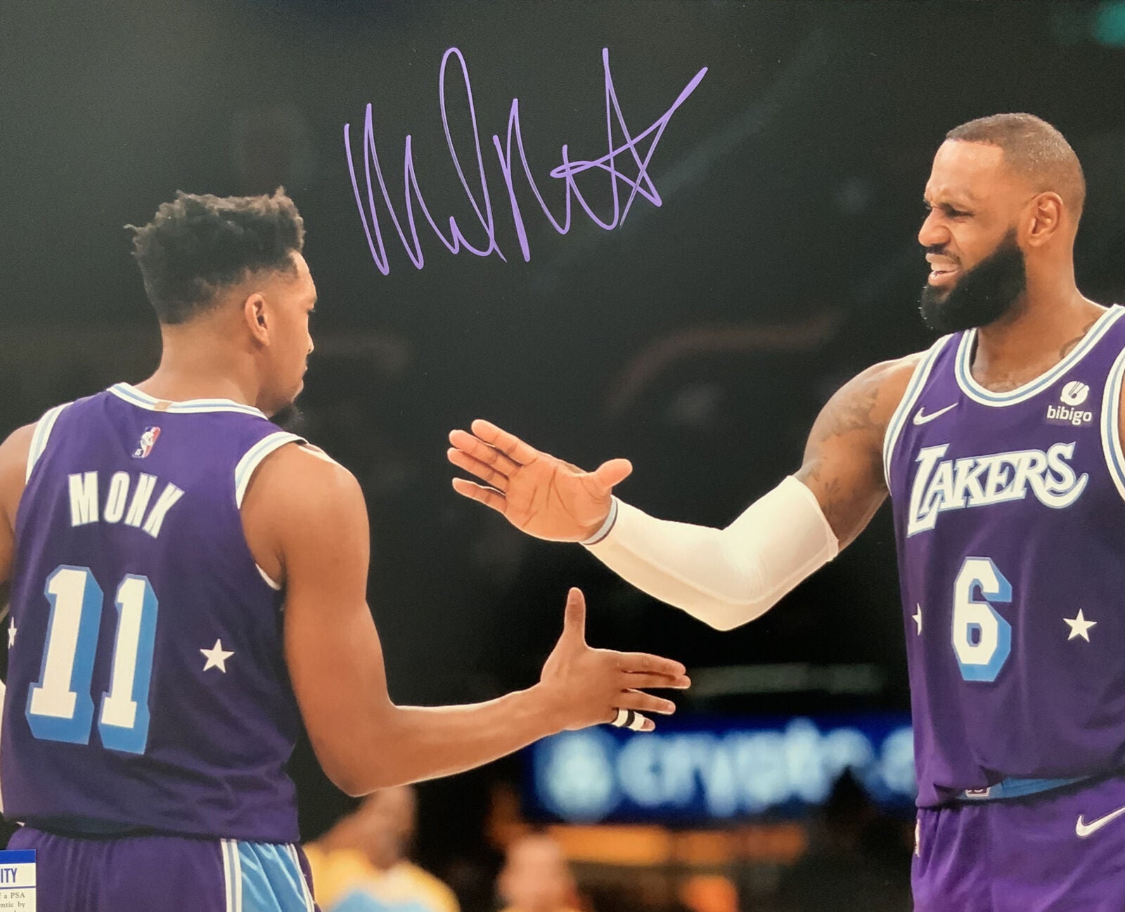 MALIK MONK LAKERS SIGNED 16X20 PHOTO WITH LEBRON JAMES PSA WITNESS AUTHENTICATED