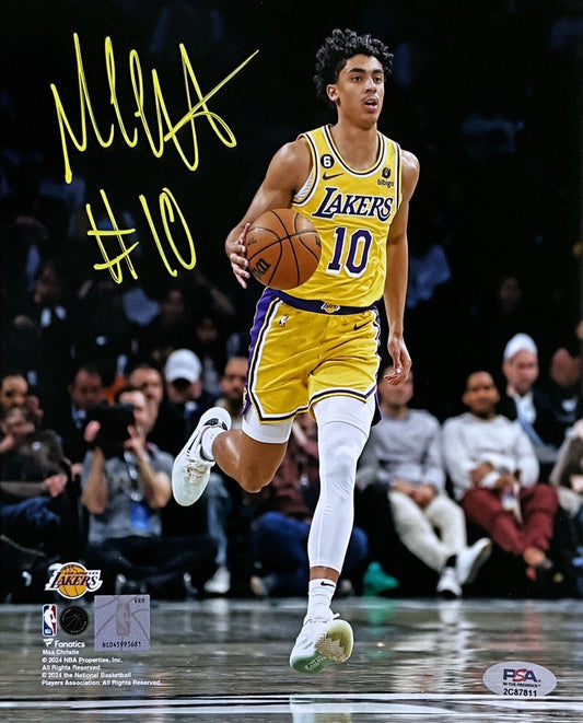 MAX CHRISTIE LOS ANGELES LAKERS SIGNED 8X10 DRIBBLING PHOTO YELLOW PSA WITNESS