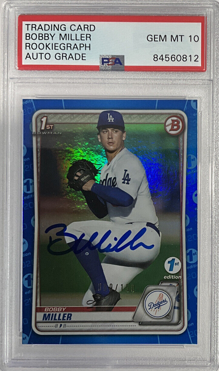 BOBBY MILLER DODGERS SIGNED 1ST BOWMAN BLUE 089/150 PSA 84560812 GEM MT 10 AUTO