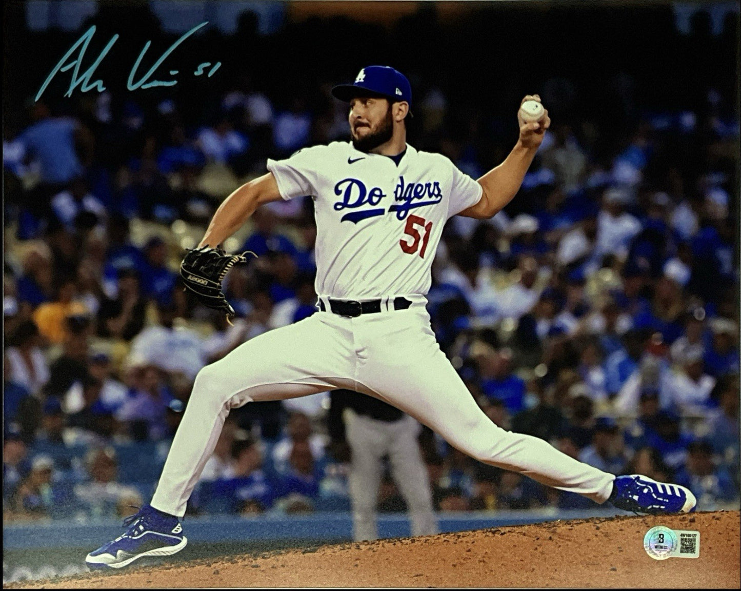 ALEX VESIA DODGERS 2024 WS CHAMPION SIGNED 11X14 PITCHING PHOTO BAS