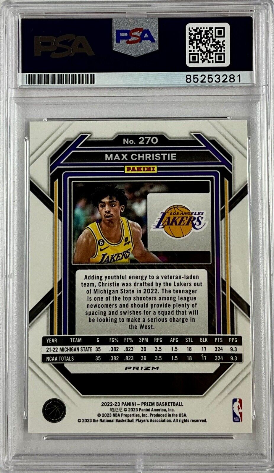 MAX CHRISTIE SIGNED LAKERS CRACKED ICE PANINI PRIZM 270 RC PSA ITP 85253281