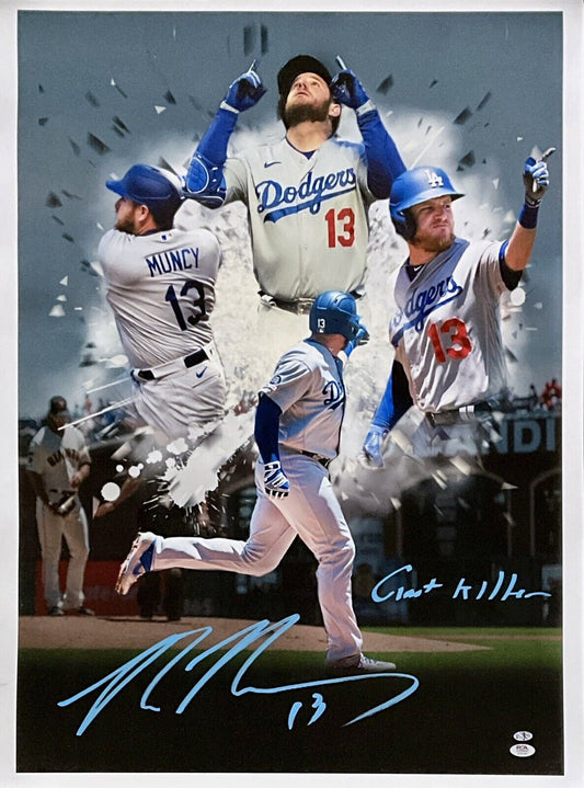 MAX MUNCY DODGERS SIGNED 22X31 CANVAS EDIT  VS GIANTS "GIANT KILLER" PSA 2C51267