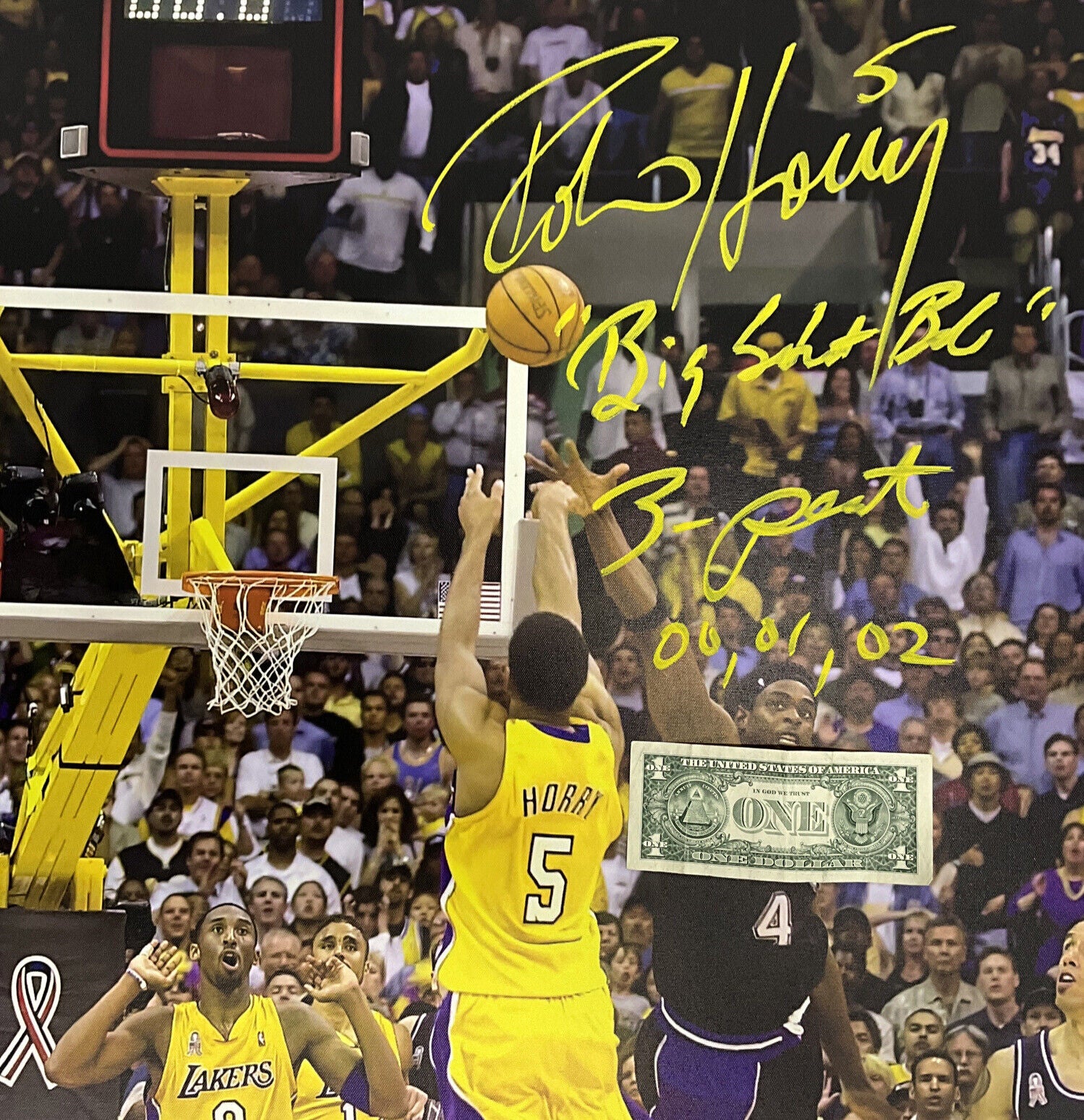 ROBERT HORRY LAKERS SIGNED 24X36 STRETCHED CANVAS 2 INSCRIPTIONS BAS W128322