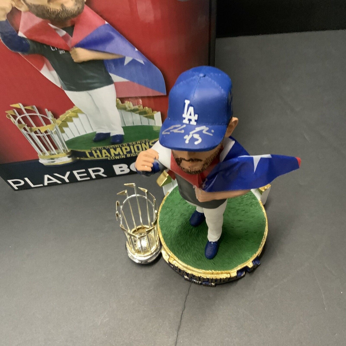 EDWIN RIOS DODGERS SIGNED CHAMPIONSHIP BOBBLEHEAD "PODER BORICUA" BAS WS88863