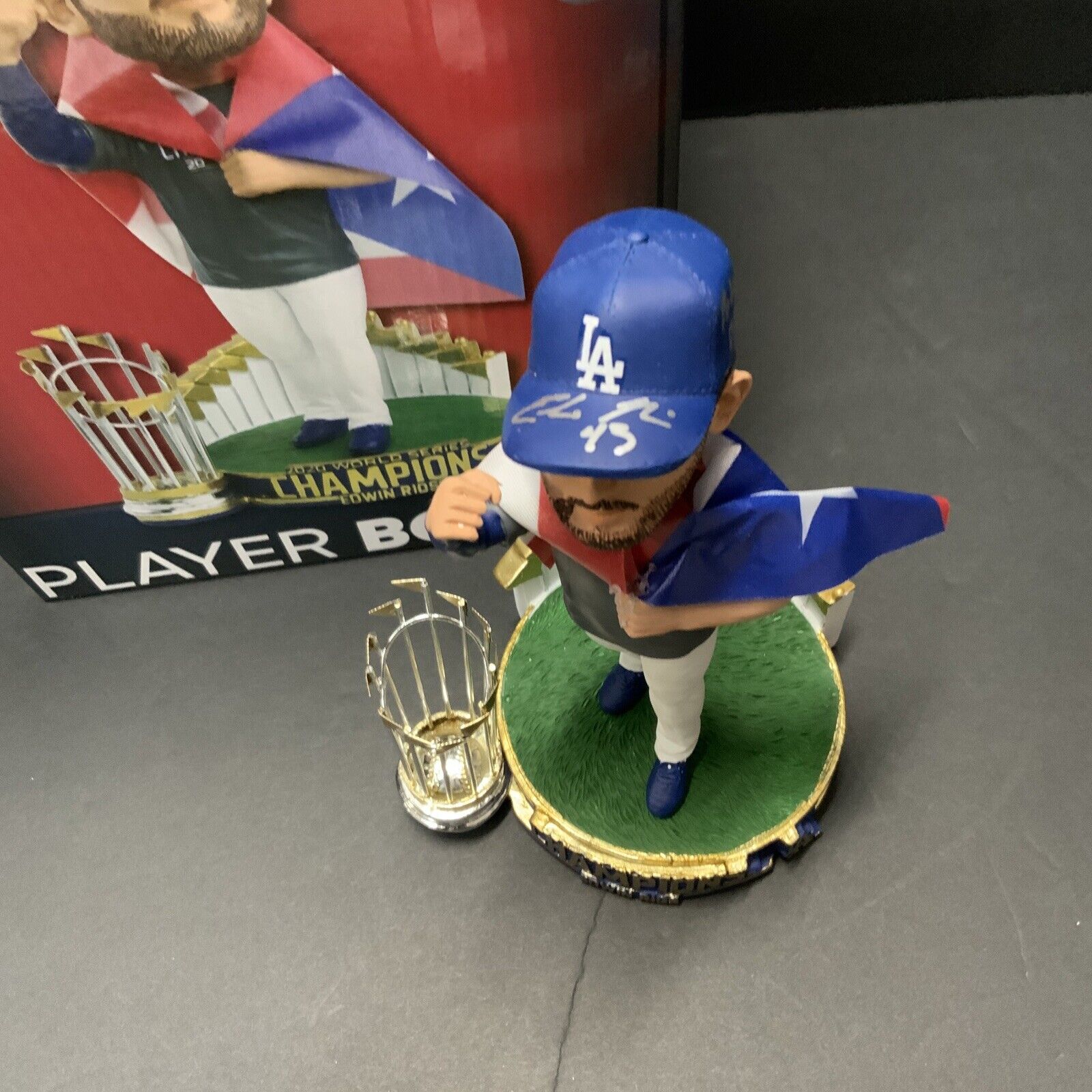 EDWIN RIOS DODGERS SIGNED CHAMPIONSHIP BOBBLEHEAD "PODER BORICUA" BAS WS88863