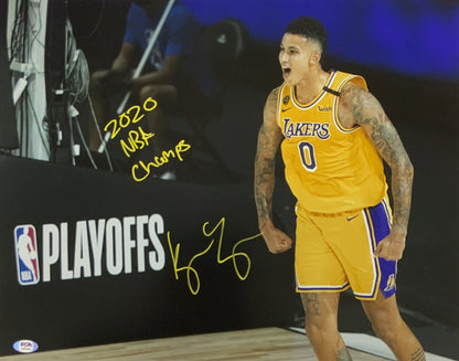 KYLE KUZMA LAKERS SIGNED 16X20 SHOUTING PHOTO "2020 NBA CHAMPS" INSCRIPTION PSA