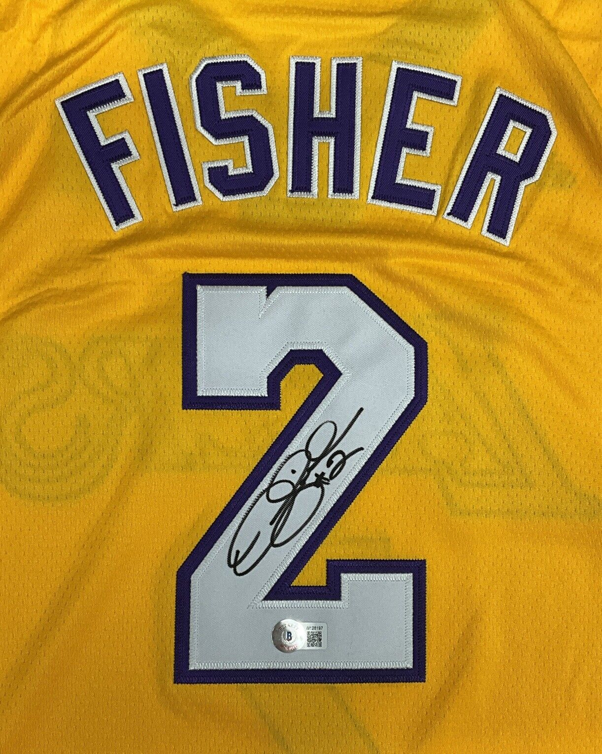 DEREK FISHER LOS ANGELES LAKERS 5X NBA CHAMP SIGNED HOME JERSEY BECKETT W128197