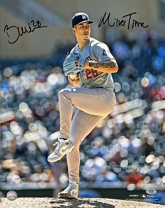 BOBBY MILLER DODGERS SIGNED 16X20 PITCHING VS TWINS PHOTO "MILLER TIME" INSC PSA