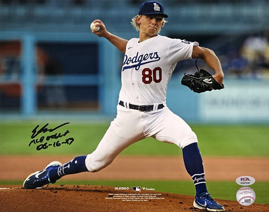 EMMETT SHEEHAN DODGERS SIGNED 11X14 PHOTO VS GIANTS "MLB DEBUT 06-16-23" BLK PSA