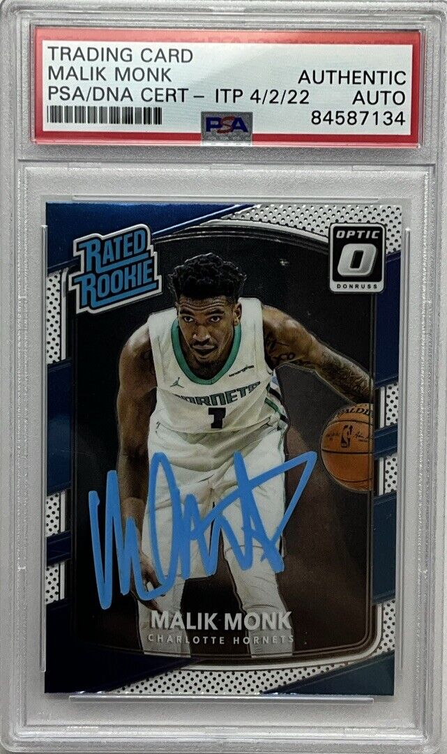 MALIK MONK SIGNED HORNETS PANINI DONRUSS OPTIC #190 RC PSA SLABBED 84587134