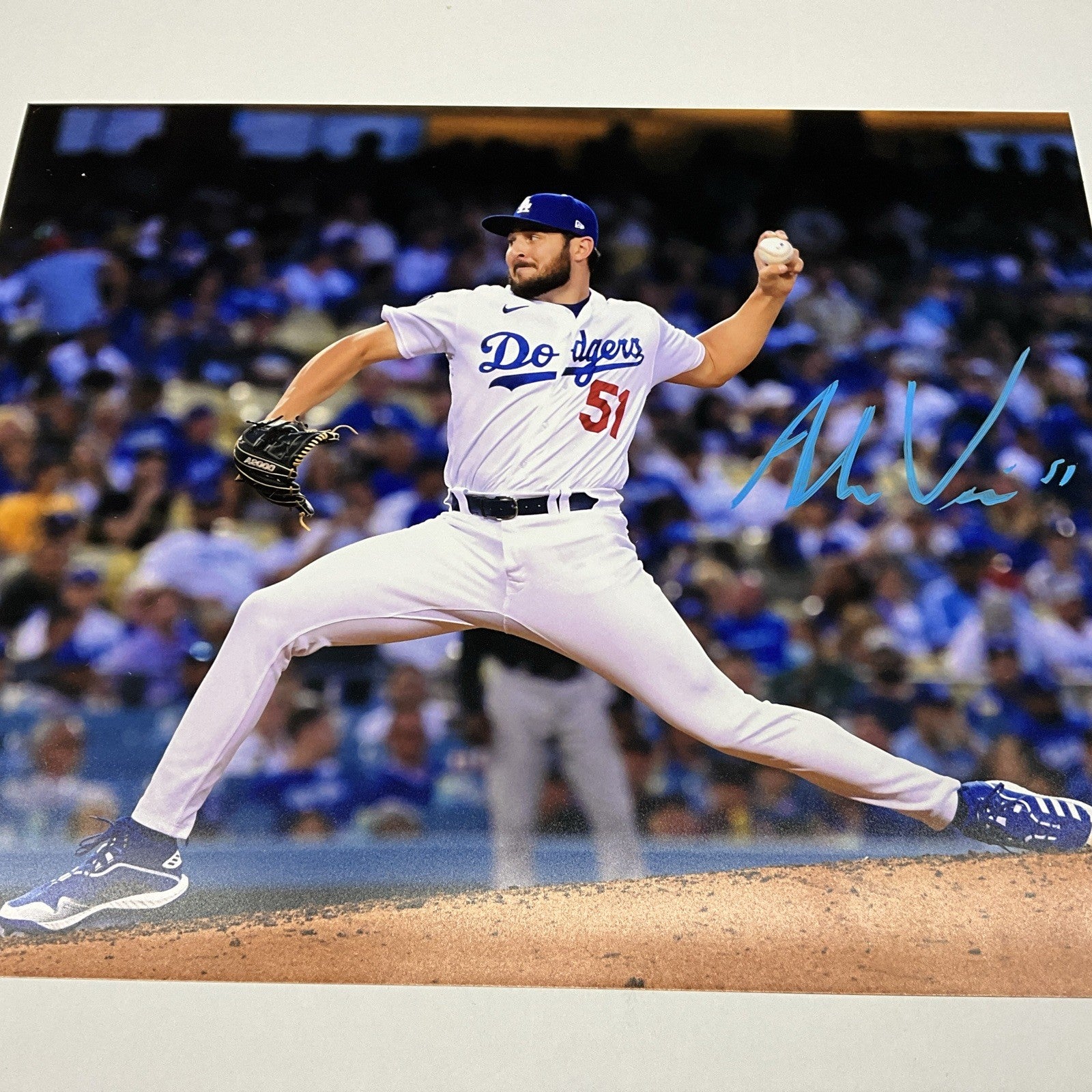 ALEX VESIA DODGERS 2024 WS CHAMPION SIGNED 16X20 PITCHING PHOTO BAS