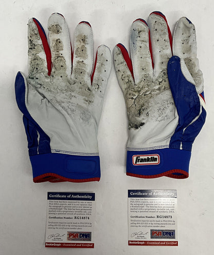 EDWIN RIOS DODGERS 2020 WS CHAMP SIGNED GAME USED BATTING GLOVES PSA RG14873/74