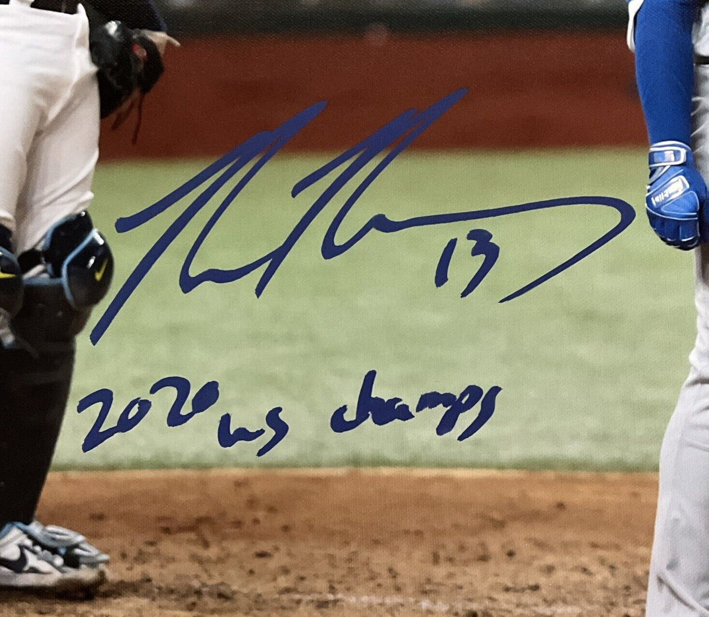 MAX MUNCY SIGNED 22X26 CANVAS "2020 WS CHAMPS, GAME 5 SOLO BOMB" INS PSA 1C89621