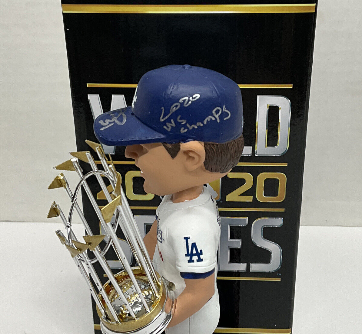 JOC PEDERSON DODGERS SIGNED FOCO CHAMPION BOBBLEHEAD "2020 WS CHAMP" BAS WL97097