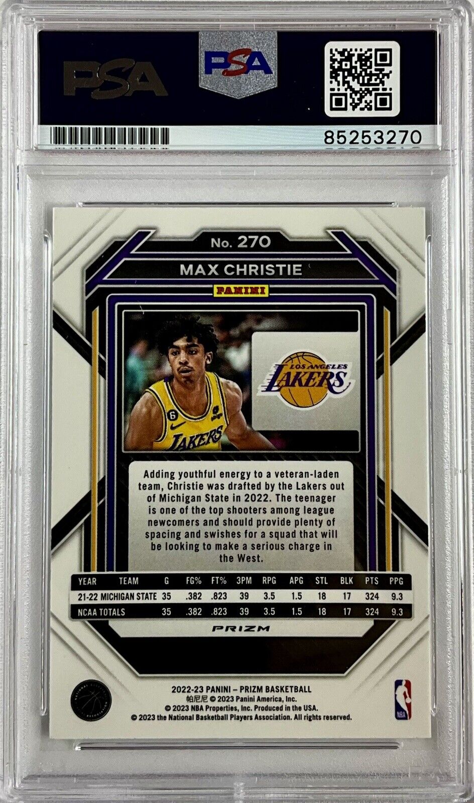 MAX CHRISTIE SIGNED LAKERS CRACKED ICE PANINI PRIZM 270 RC PSA ITP 85253270