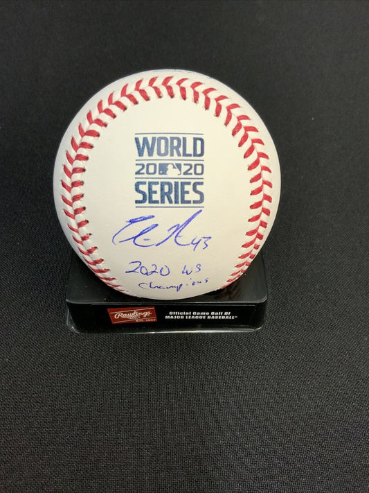 EDWIN RIOS DODGERS SIGNED 2020 WORLD SERIES BASEBALL "2020 WS CHAMP"  PSA