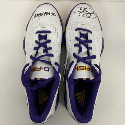 DEREK FISHER SIGNED WHITE Adidas Player LOW MOTION PROMO  "5X NBA CHAMP" BAS